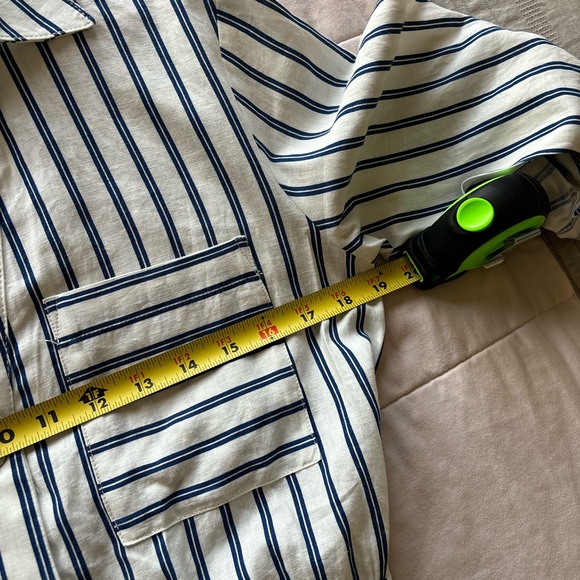 Zara Linen blend navy Striped Button-Down Dress with Belt - Picture 10 of 12